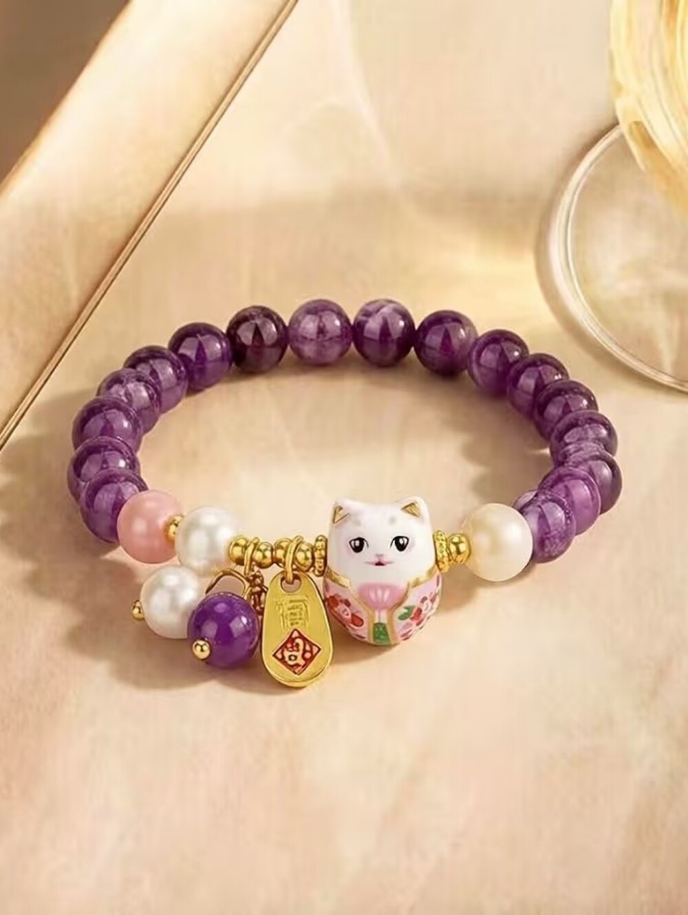 Crystal Beads Cat Bracelet